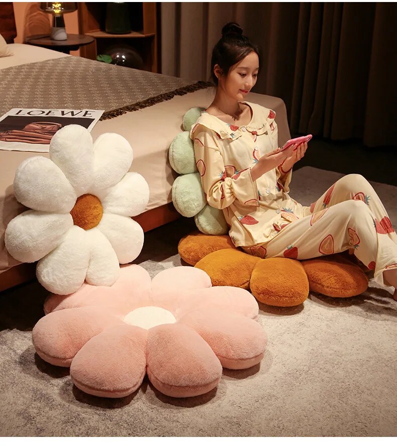 Anyhouz Plush Pillow Yellow Pink Flower Shape Stuffed Soft Pillow Seat Cushion Room Decor 50cm