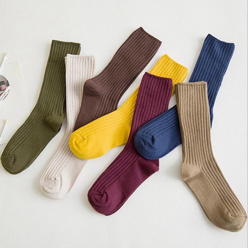 Anysox 5 Pairs One Size 36-43 Brown Retro Long Knitted Socks