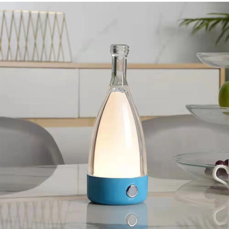 Anyhouz Luxury Lamp Bluetooth Speaker Blue Wine Bottle Home Decor USB Rechargeable Table Accents for Bedroom Hotel Living Room