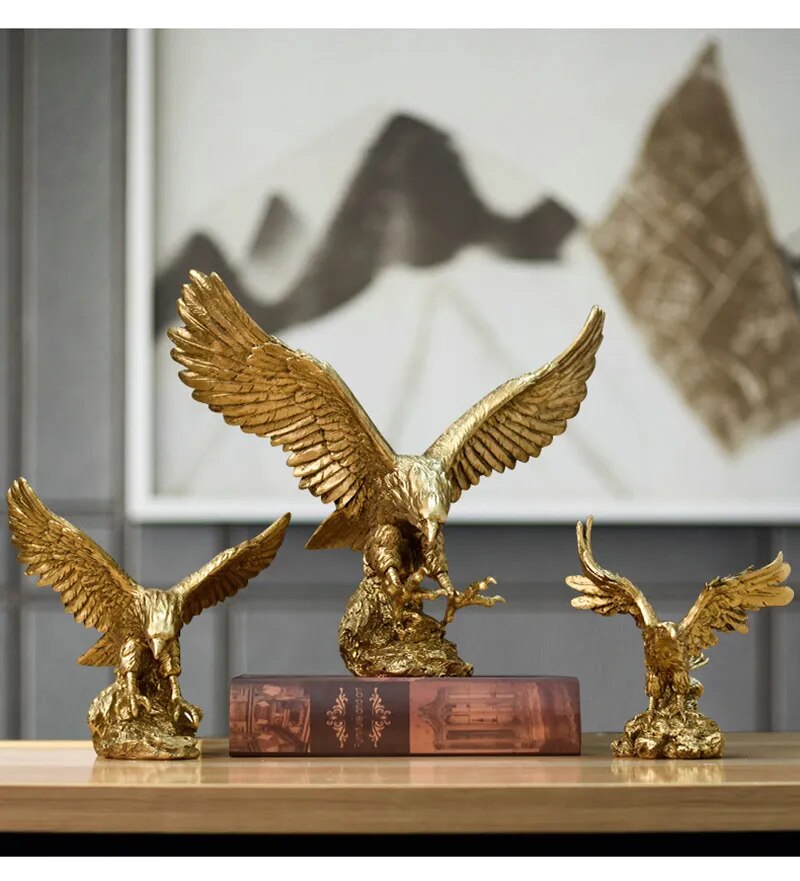 Anyhouz Home Figurine Golden Eagle Statue Medium Resin