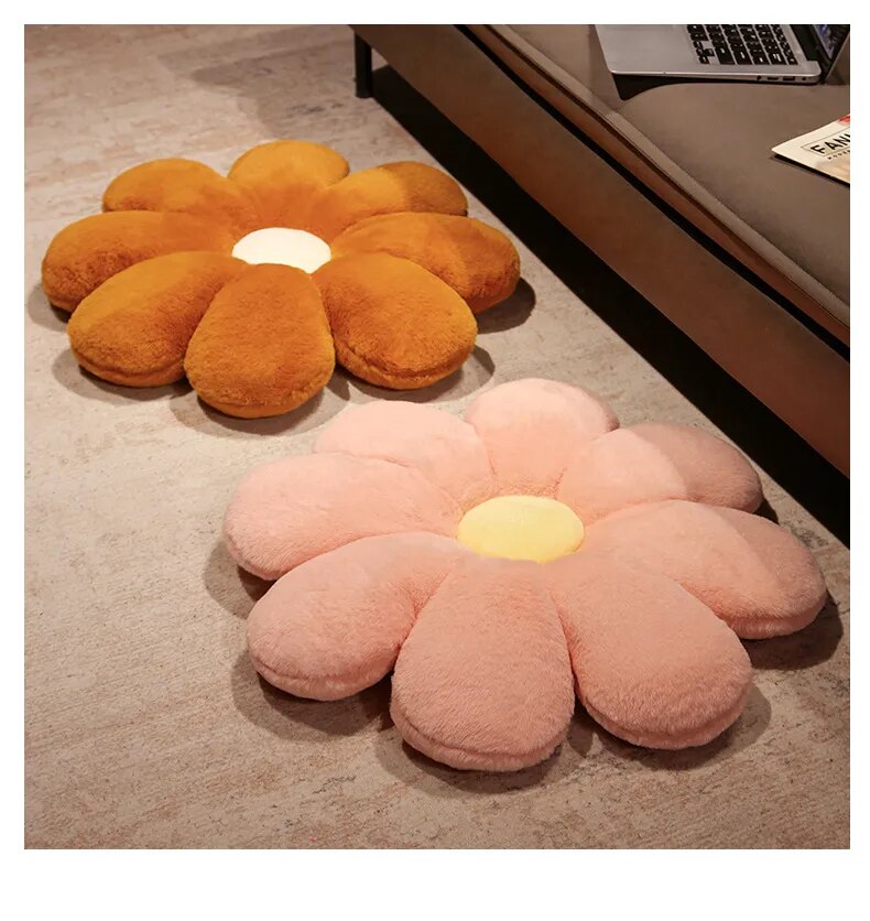 Anyhouz Plush Pillow Yellow Pink Flower Shape Stuffed Soft Pillow Seat Cushion Room Decor 50cm