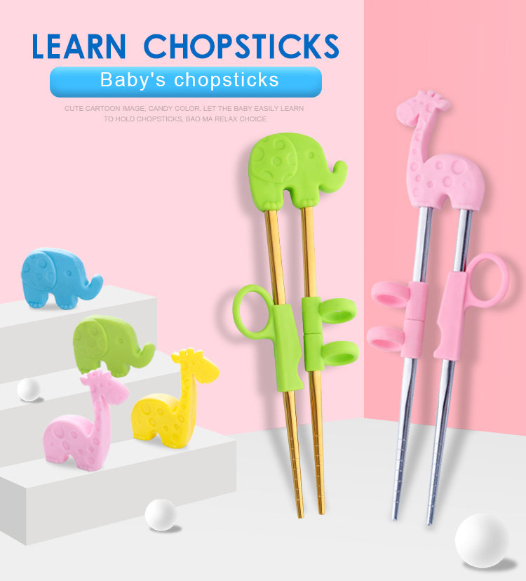 AnyGleam Chop Stick Blue Elephant 1 Pair Reusable Gold  Stainless Steel Cartoon