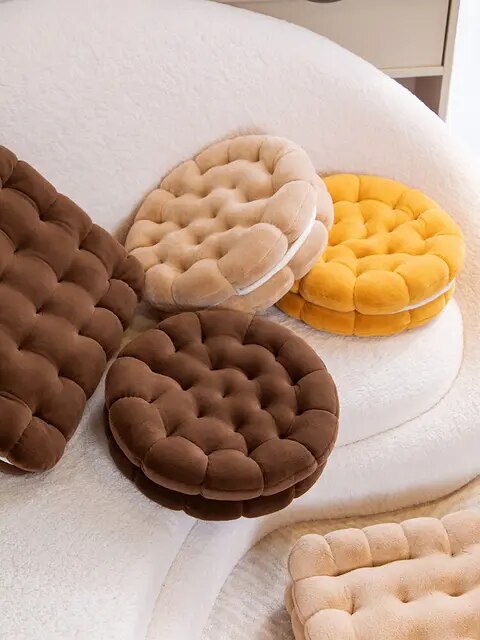 Anyhouz Plush Pillow Yellow Round Double Biscuit Shape Stuffed Soft Pillow Seat Cushion Room Decor