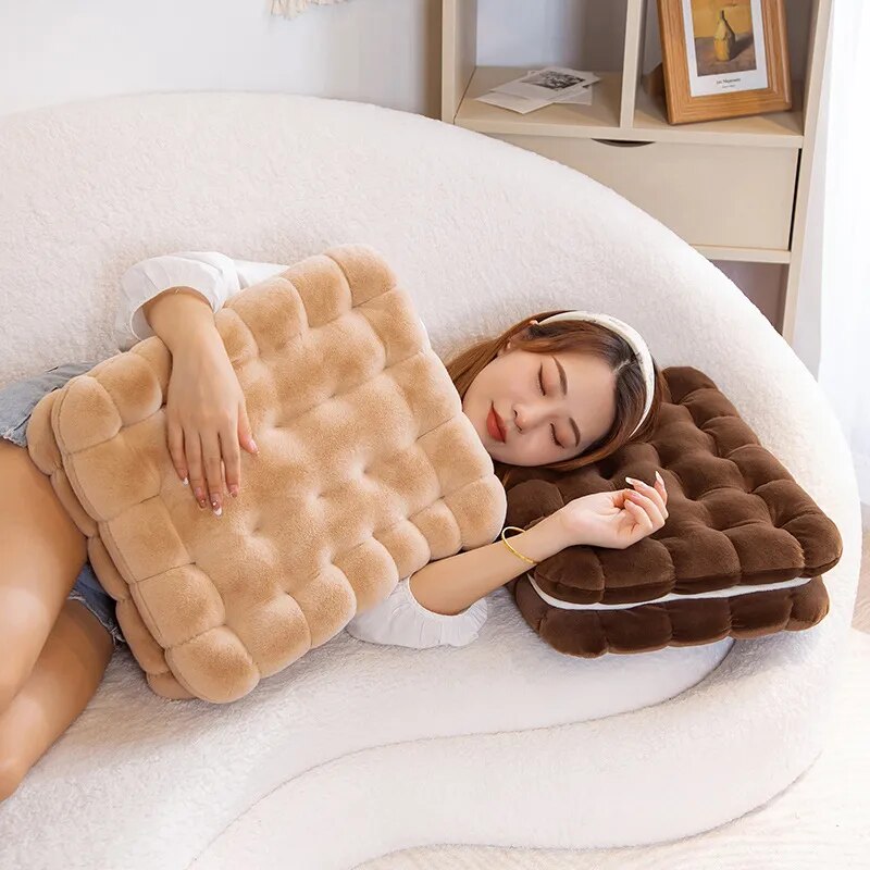 Anyhouz Plush Pillow Light Brown Square Double Biscuit Shape Stuffed Soft Pillow Seat Cushion Room Decor