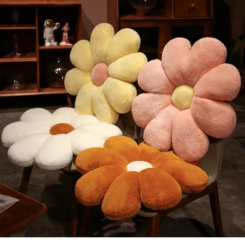 Anyhouz Plush Pillow Yellow Pink Flower Shape Stuffed Soft Pillow Seat Cushion Room Decor 50cm