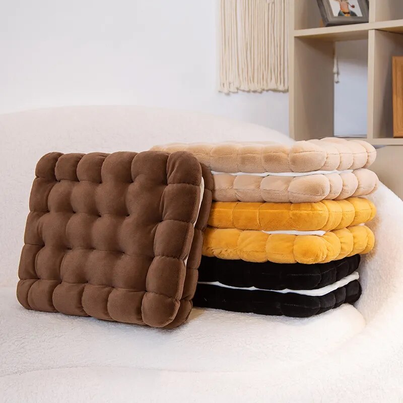 Anyhouz Plush Pillow Light Brown Square Double Biscuit Shape Stuffed Soft Pillow Seat Cushion Room Decor