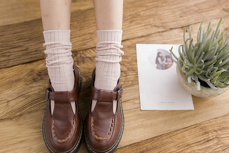 Anysox 5 Pairs One Size 36-43 Gray Retro Long Knitted Socks