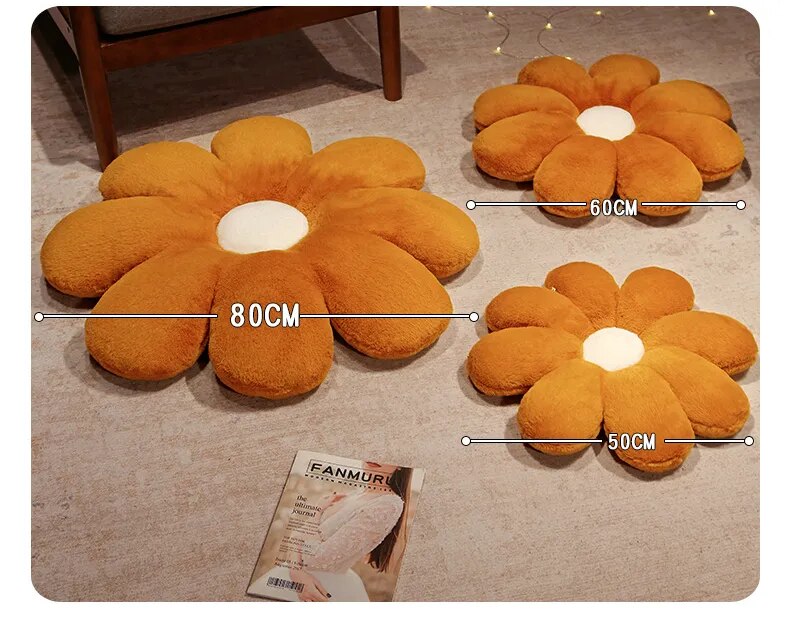 Anyhouz Plush Pillow Yellow Pink Flower Shape Stuffed Soft Pillow Seat Cushion Room Decor 50cm