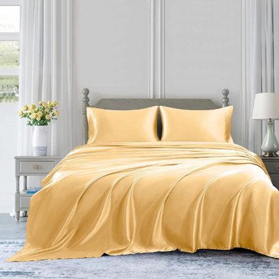 Anyhouz Fitted Sheet Full Size Camel Luxury Silky Beddings Set with Pillow Cases