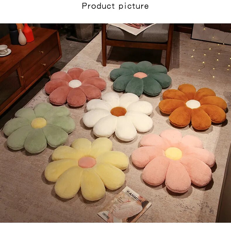 Anyhouz Plush Pillow Yellow Pink Flower Shape Stuffed Soft Pillow Seat Cushion Room Decor 50cm