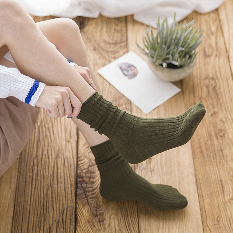 Anysox 5 Pairs One Size 36-43 Gray Retro Long Knitted Socks