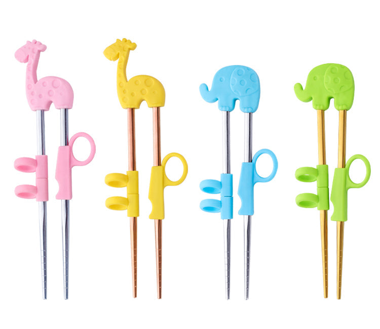 AnyGleam Chop Stick Pink Giraffe 1 Pair Reusable Gold  Stainless Steel Cartoon