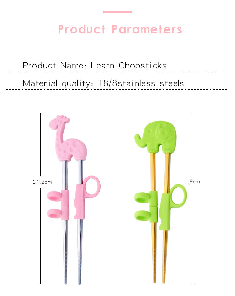 AnyGleam Chop Stick Pink Giraffe 1 Pair Reusable Gold  Stainless Steel Cartoon