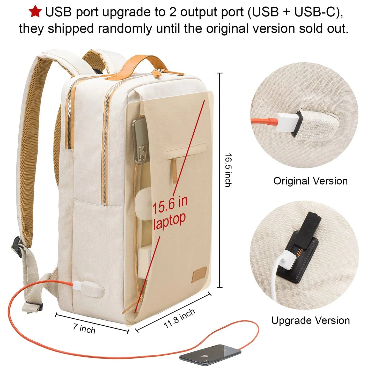 Anypack Backpack White Multifunctional Backpack USB Charging