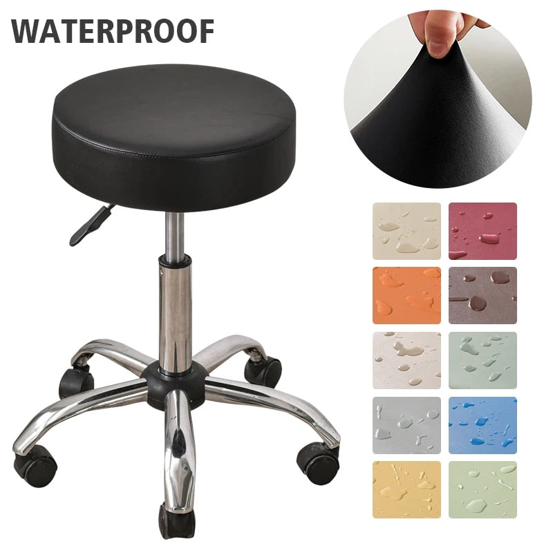 Anyhoux Barstool Cushion Cover Black Elastic Bands Slipcover for Swivel Chair Barstool Washable PU Leather Cushion Cover