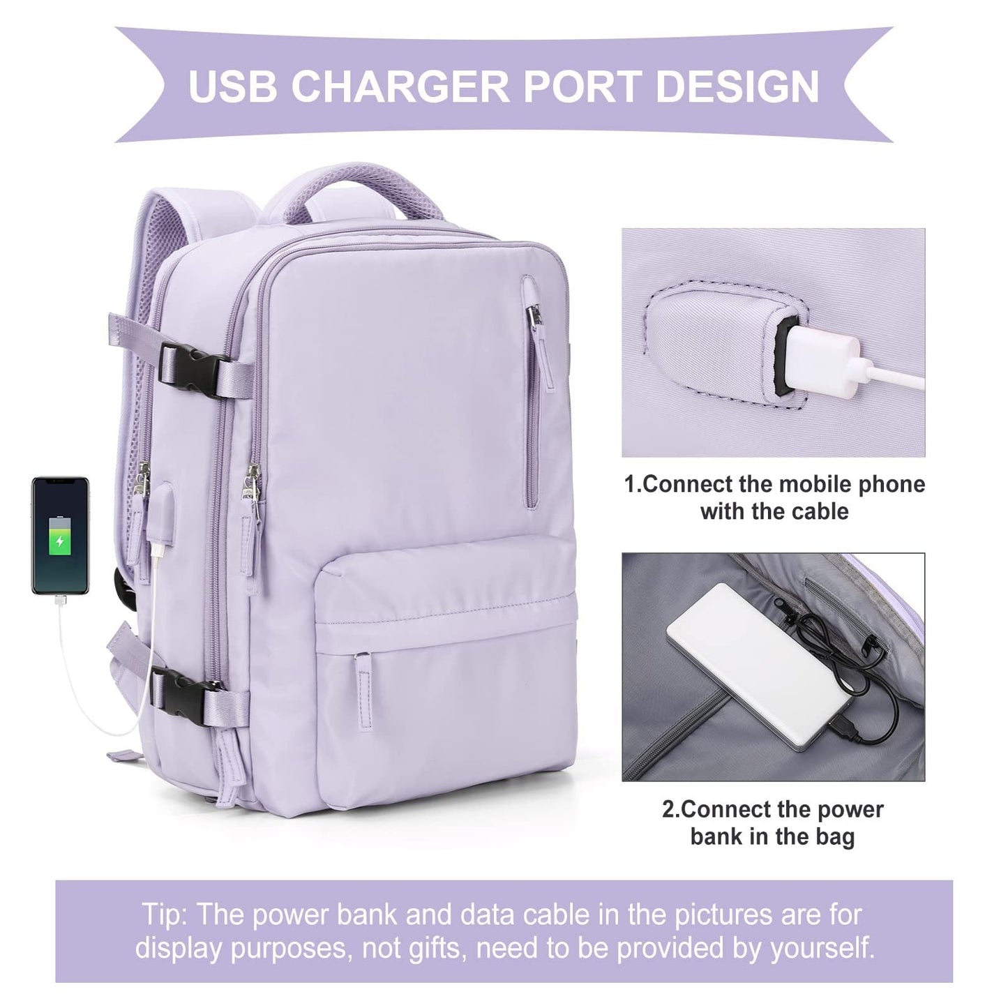 Anypack Backpack Pink Bag Large Capacity USB Charging School Luggage