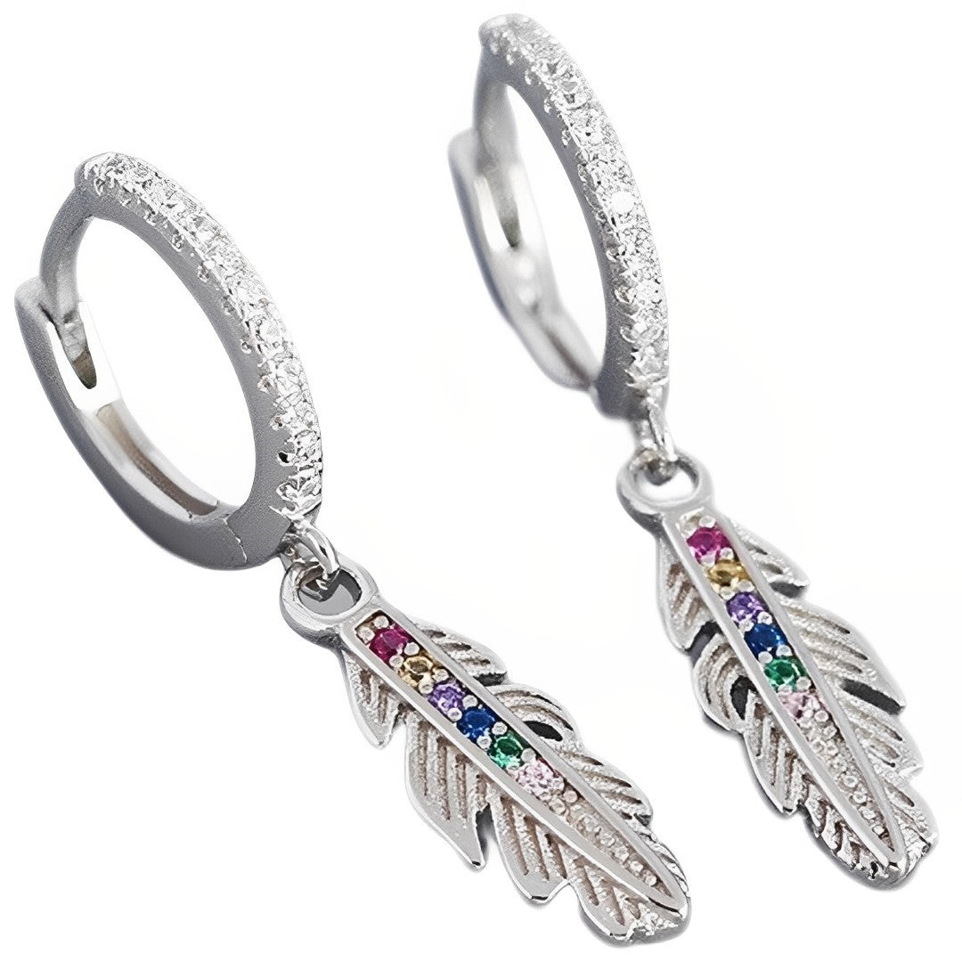 Anyco Earrings Luxury Zircon Feather Pendant Sterling Silver Drop Fashion