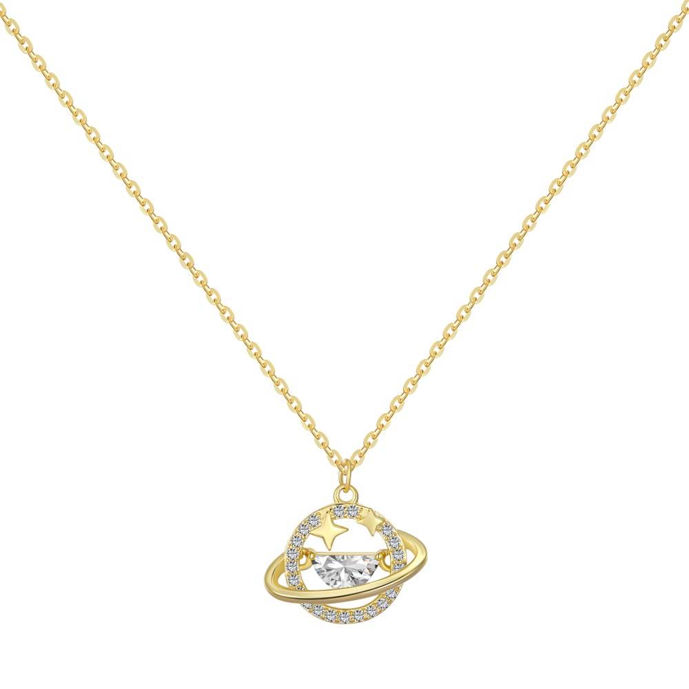 Anyco Necklace Gold Cubic Zirconia 18K Gold Plated Star Planet Pendant