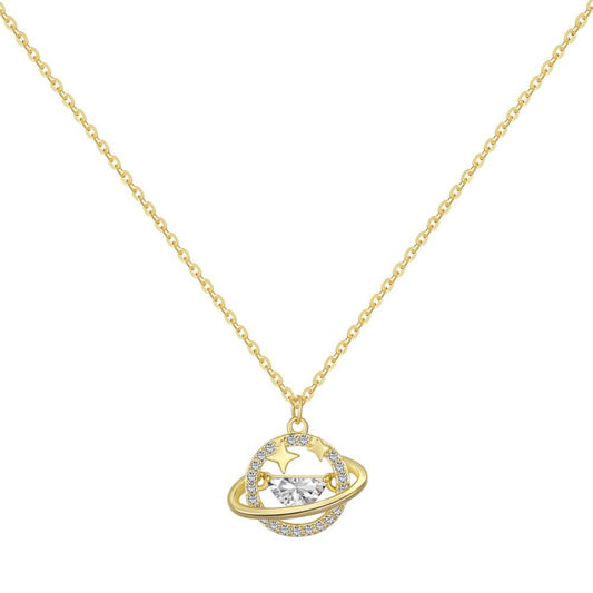 Anyco Necklace Gold Cubic Zirconia 18K Gold Plated Star Planet Pendant