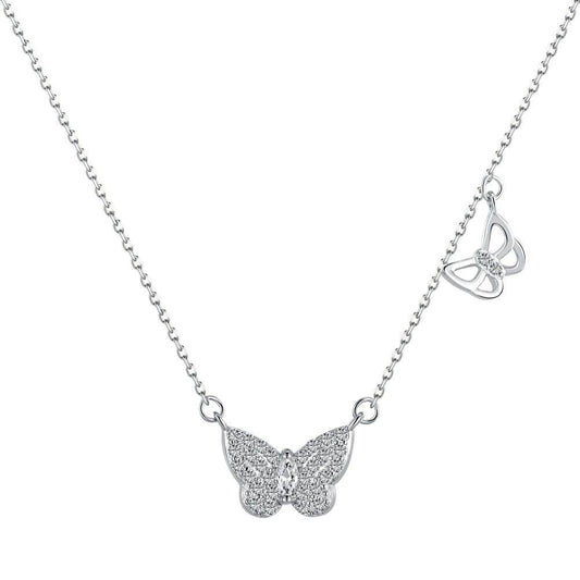 Anyco Necklace Silver 925 Sterling Silver Necklace 8K Gold Plated 2 Butterfly