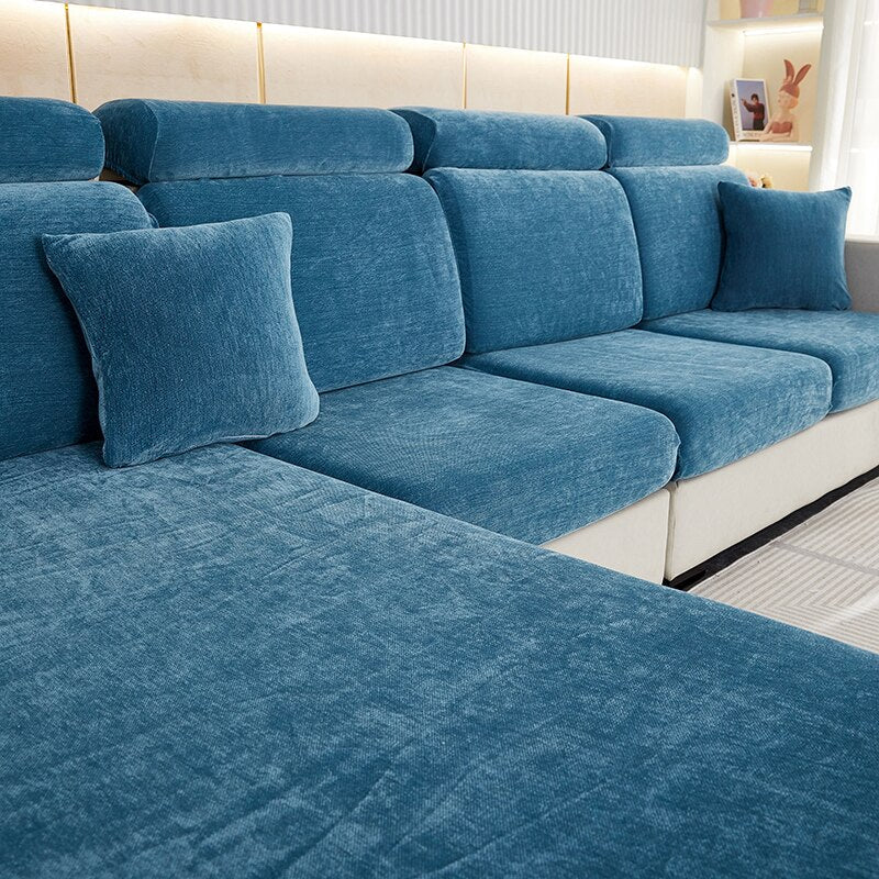 Anypillow Pillowcase 45X45Cm Dark Blue Polyester Chenille Thick Stretchable Cushion For Living Room