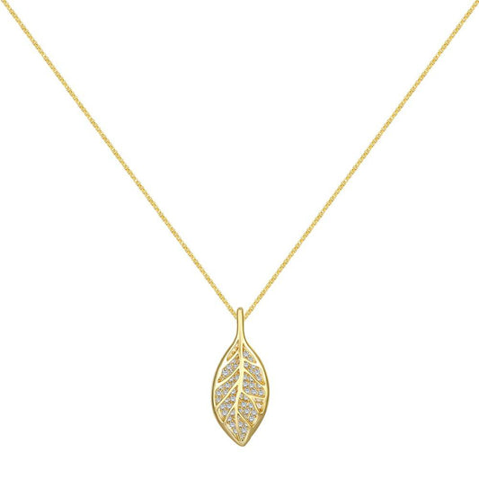 Anyco Necklace Gold High Quality Necklace 925 Sterling Silver Leaf Pendant