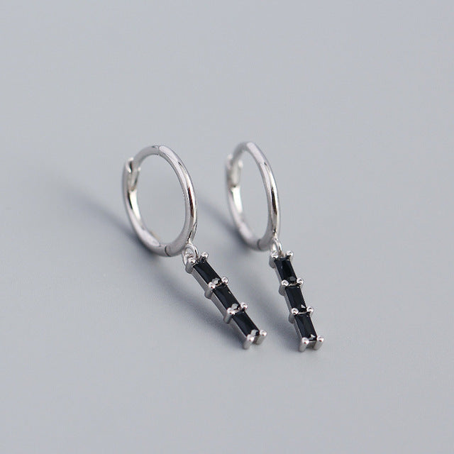 Anyco Earrings Bohemian Long Sterling Silver Tassel Geometric Crystal Jewelry Black