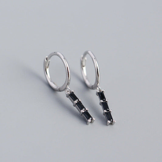 Anyco Earrings Bohemian Long Sterling Silver Tassel Geometric Crystal Jewelry Black
