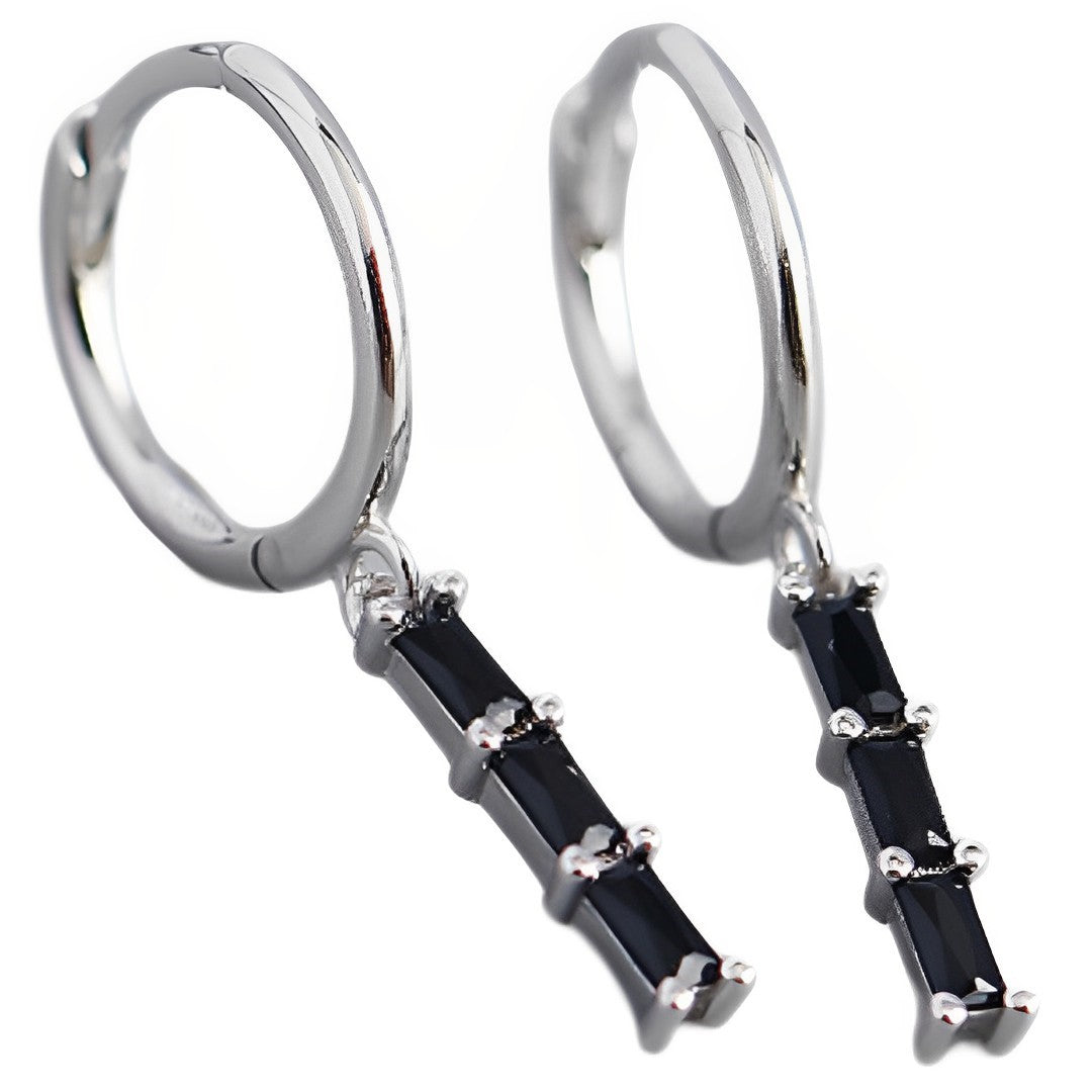 Anyco Earrings Bohemian Long Sterling Silver Tassel Geometric Crystal Jewelry Black