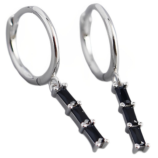 Anyco Earrings Bohemian Long Sterling Silver Tassel Geometric Crystal Jewelry Black