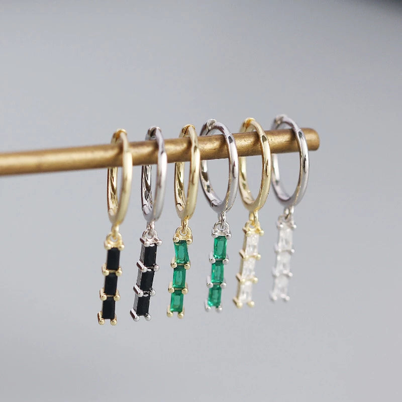 Anyco Earrings Bohemian Long Sterling Silver Tassel Geometric Crystal Jewelry Black