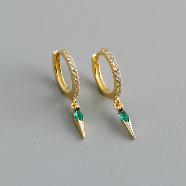 Anyco Earrings Gold Plated Bohemian Geometric Green Zircon Jewelry