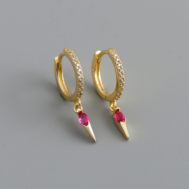 Anyco Earrings Gold Plated Bohemian Geometric Red Zircon Jewelry