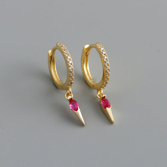 Anyco Earrings Gold Plated Bohemian Geometric Red Zircon Jewelry