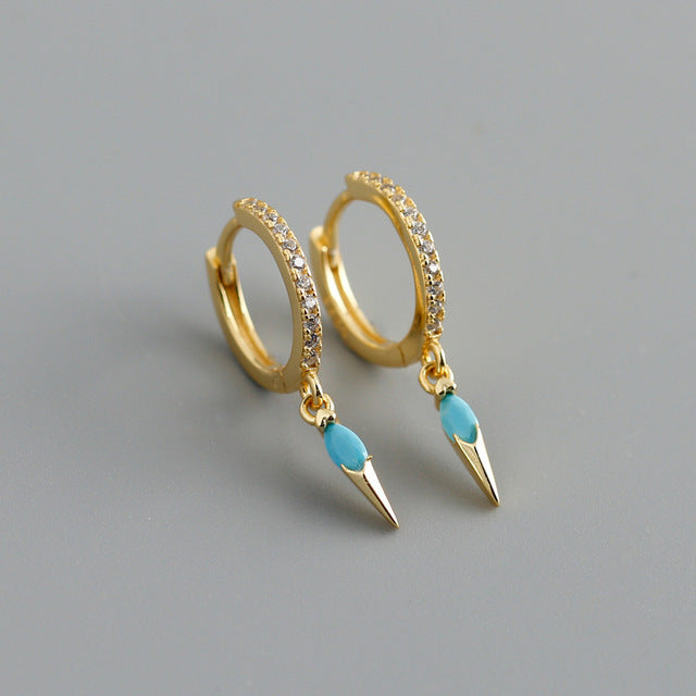 Anyco Earrings Gold Plated Bohemian Geometric Blue Zircon Jewelry