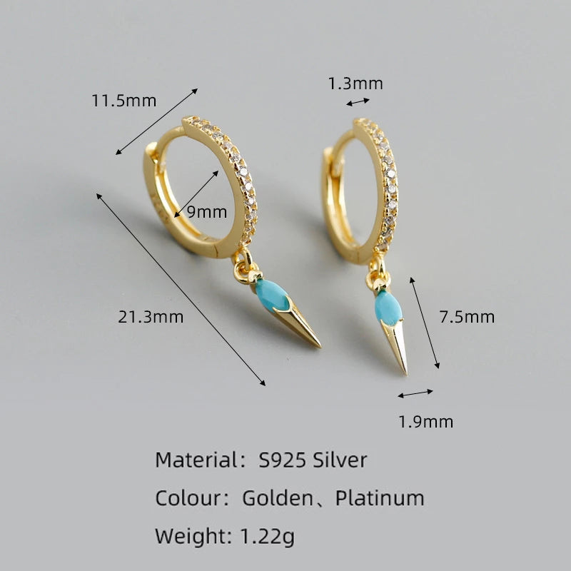 Anyco Earrings Gold Plated Bohemian Geometric Blue Zircon Jewelry