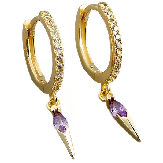 Anyco Earrings Gold Plated Bohemian Geometric Purple Zircon Jewelry