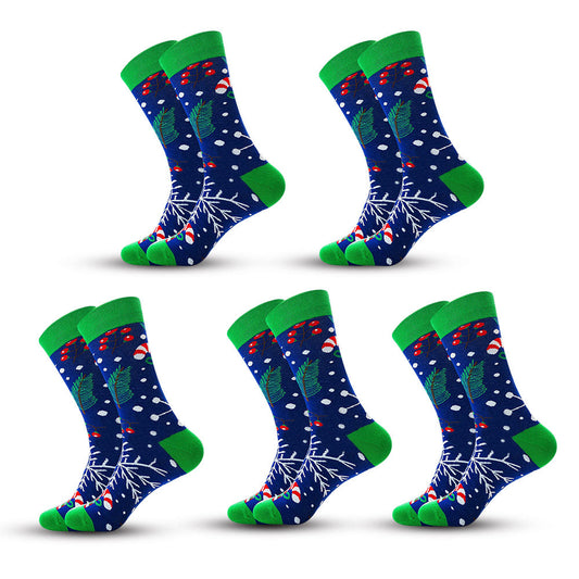 Anysox 5 Pairs Blue Green Size 5-13 Socks Crystal Silk Tide Winter Holiday Design With Snowflake