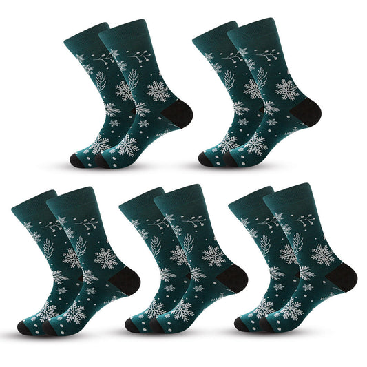 Anysox 5 Pairs Dark Green Size 5-13 Socks Crystal Silk Tide Winter Holiday Design With Snowflake
