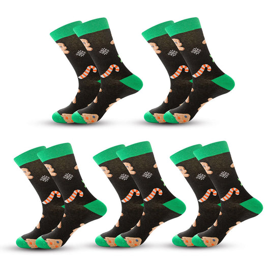 Anysox 5 Pairs Black Green Size 5-13 Socks Crystal Silk Tide Cookies and Cane Design