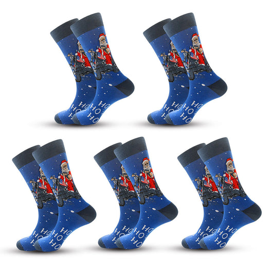 Anysox 5 Pairs Blue Size Size 5-13 Socks Crystal Silk Tide Winter Holiday Design With Santa Bike