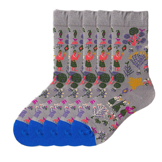 Anysox 5 Pairs Grey Size 5-9 Sock High-Quality  Knitted Long Sock With Print