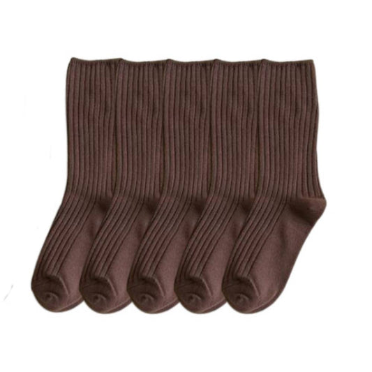 Anysox 5 Pairs One Size 36-43 Brown Retro Long Knitted Socks