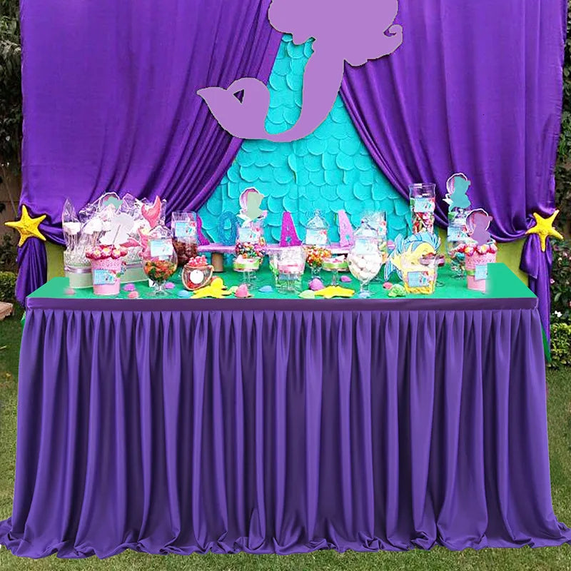 Anydrape Table Skirt Blue Polyester Pleated Ruffle Dining Tablecloth For Wedding Banquet Birthday Party Table Decoration 6FT