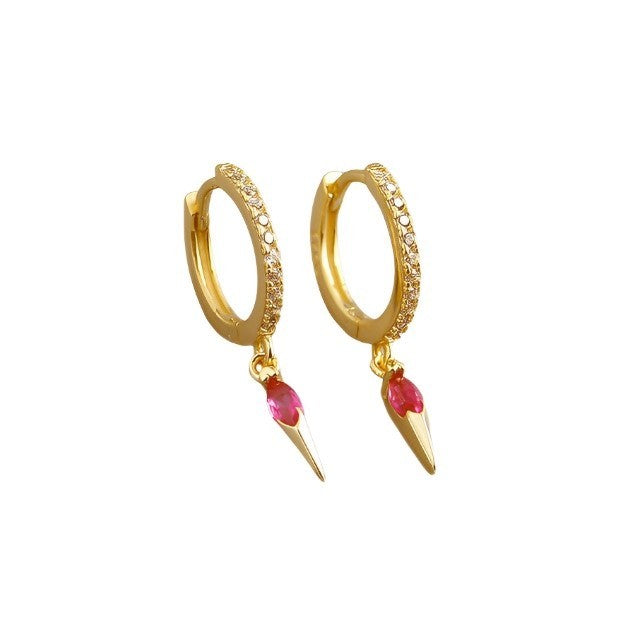 Anyco Earrings Gold Plated Bohemian Geometric Red Zircon Jewelry