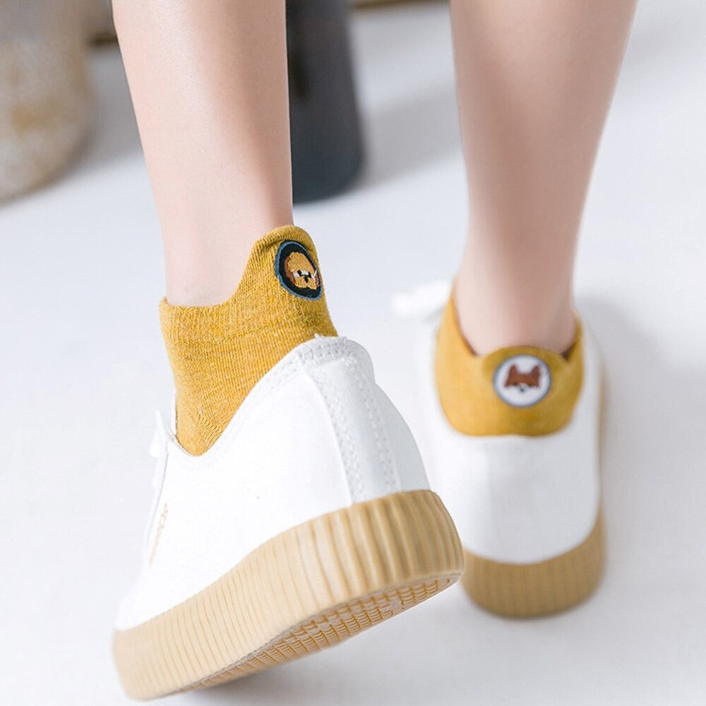 Anysox 5 Pairs One Size 4-5 Green Unisex Candy Color Cotton Short Cute Socks