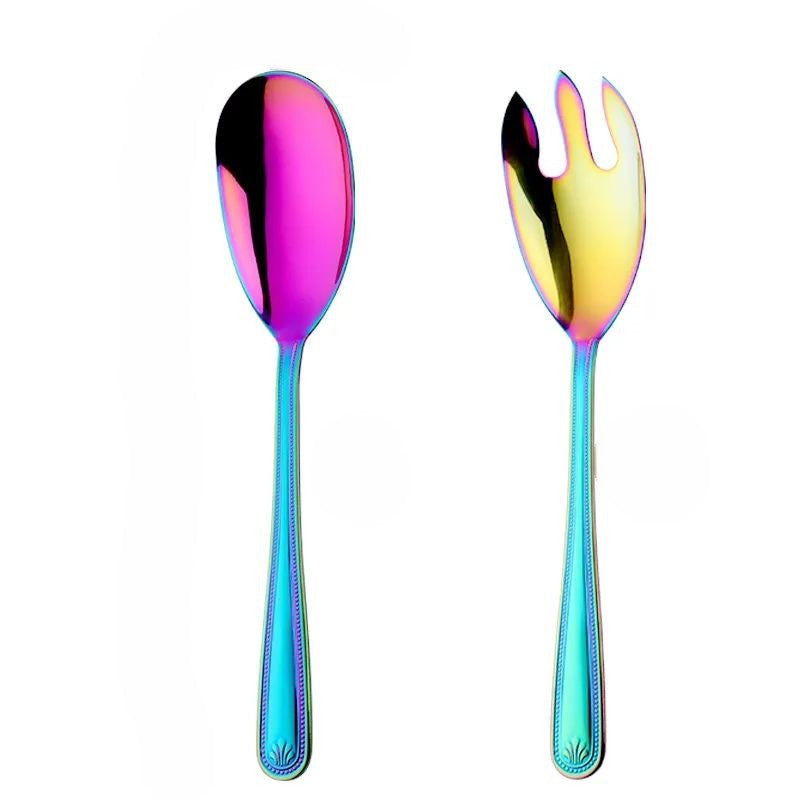 Anygleam Blue Rainbow Stainless Steel 2 Pcs Giant Salad Spoon and Fork Set