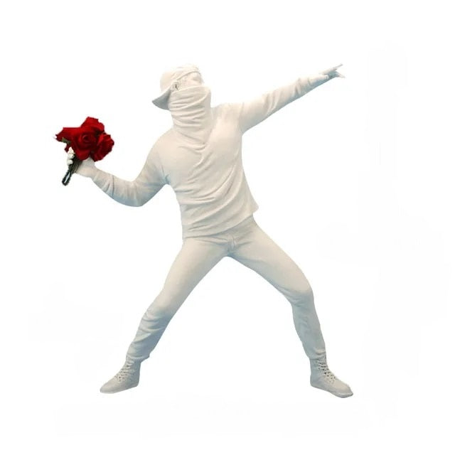 Anyhouz Home Figurine Nordic Flower Thrower Statue White Resin