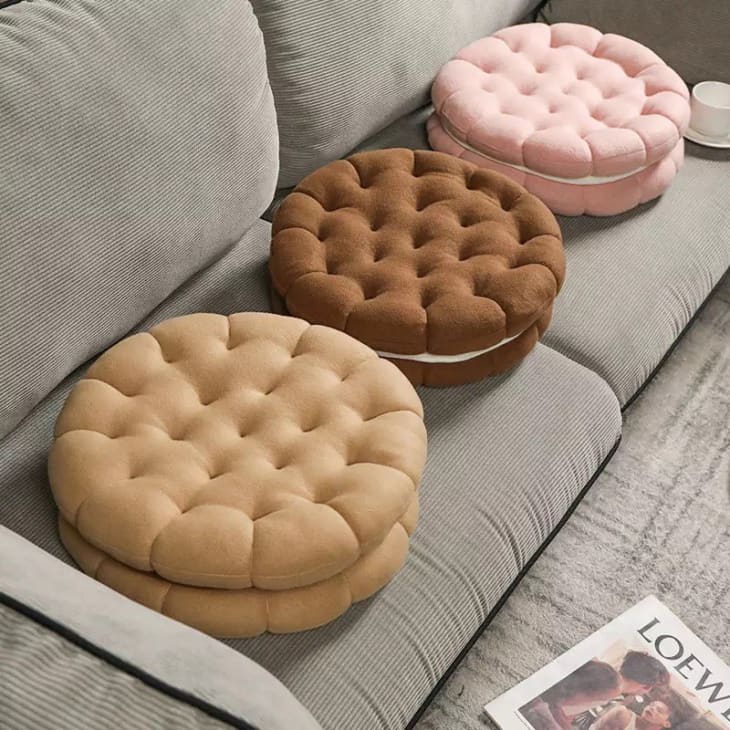 Anyseat Plush Pillow Yellow Round Double Biscuit Shape Stuffed Soft Pillow Seat Cushion Room Decor