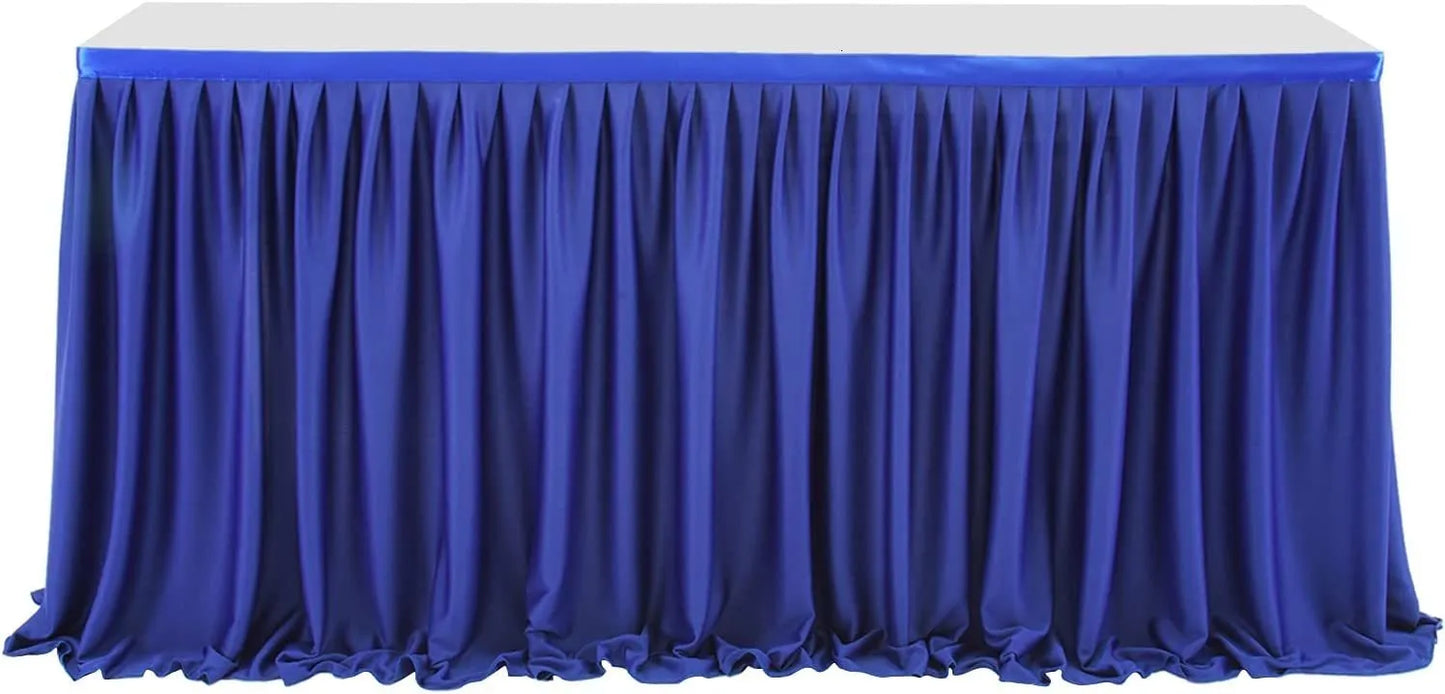 Anydrape Table Skirt Blue Polyester Pleated Ruffle Dining Tablecloth For Wedding Banquet Birthday Party Table Decoration 6FT